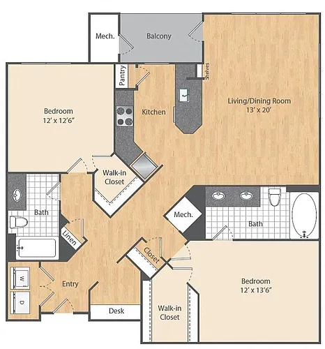 Floor plan 2 Bed/2 Bath-B4