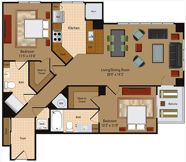 Floor plan 2 Bedroom, 2 Bath - B3