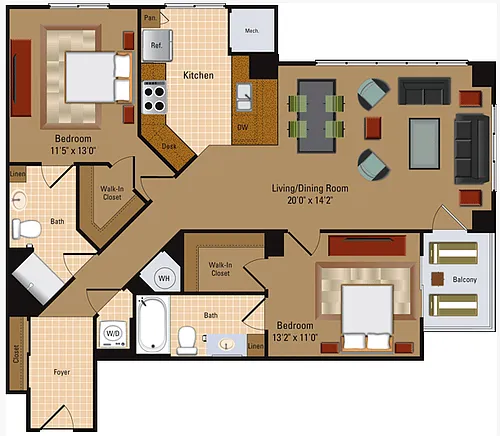 Floor plan 2 Bedroom, 2 Bath - B3