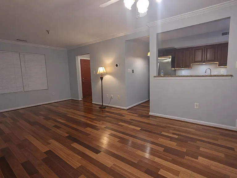 Modern living room with open kitchen