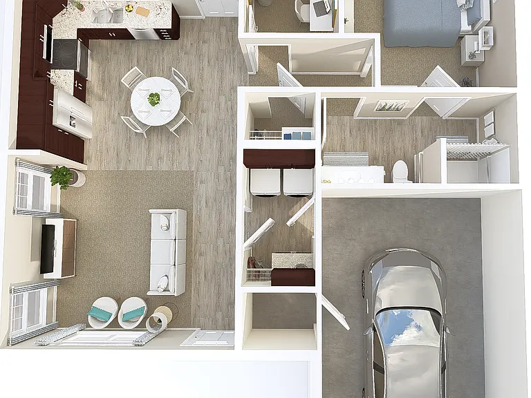 1 bed, 1 bath floor plan
(also available in 2 bed, 2 bath)