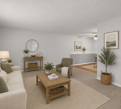 Large living area with flexible furniture placement and abundant natural light.