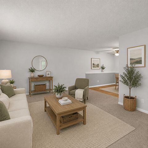 Large living area with flexible furniture placement and abundant natural light.
