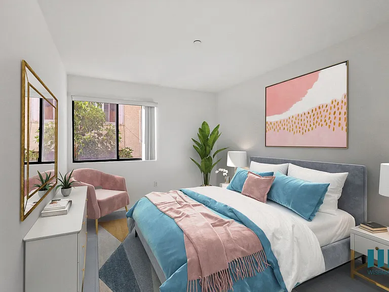 Bedroom with large-Size Windows and Vinyl Flooring