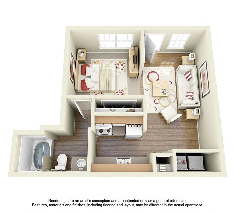 Floor plan Studio 1 Bath Loft- 487 Sq. Ft.