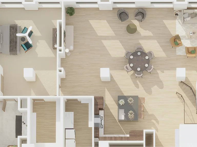 Explore this sleek, open-plan apartment combining modern design and comfort. Explore this sleek, open-plan apartment combining modern design and comfort.