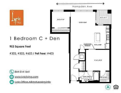 Floor plan 1 Bedroom C + Den