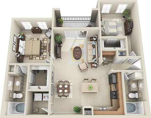 Floor plan 2 Bed, 2 Bath A (140% Income Restricted)