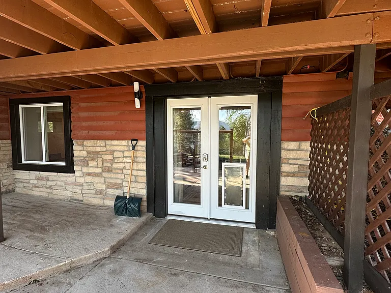 Entrance with key code lock and camera security light