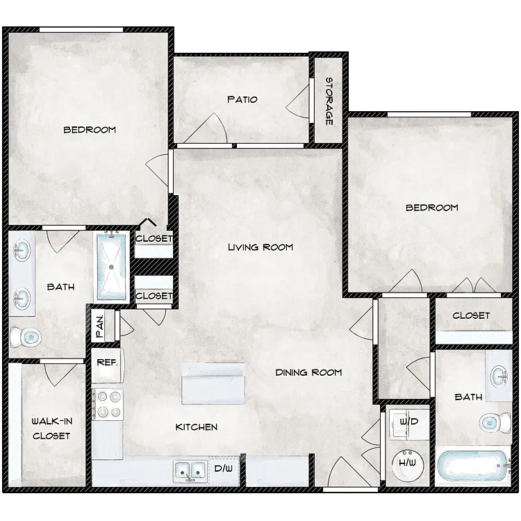 Floor plan 2 Bed 2 Bath A