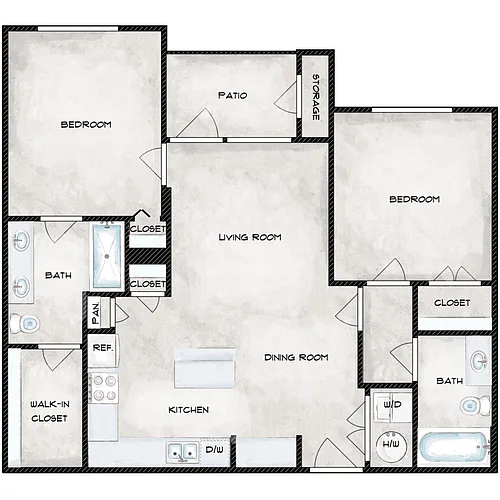 Floor plan 2 Bed 2 Bath A