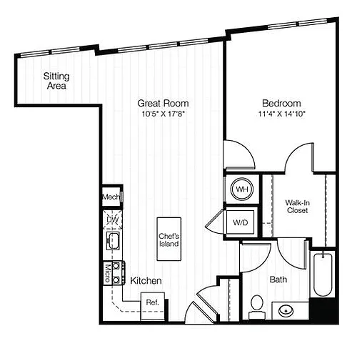 Floor plan A10 1 Bedroom 1 Bath with Sitting Area