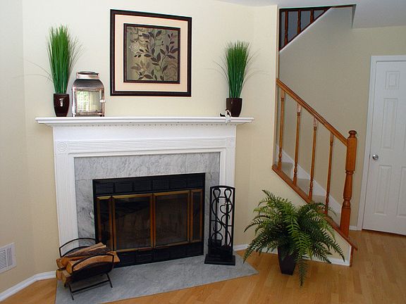 Living room wood-burning fireplace