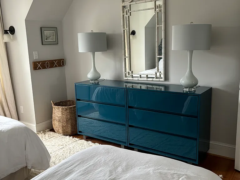 Upstairs bedroom with two twin beds and walk in closet