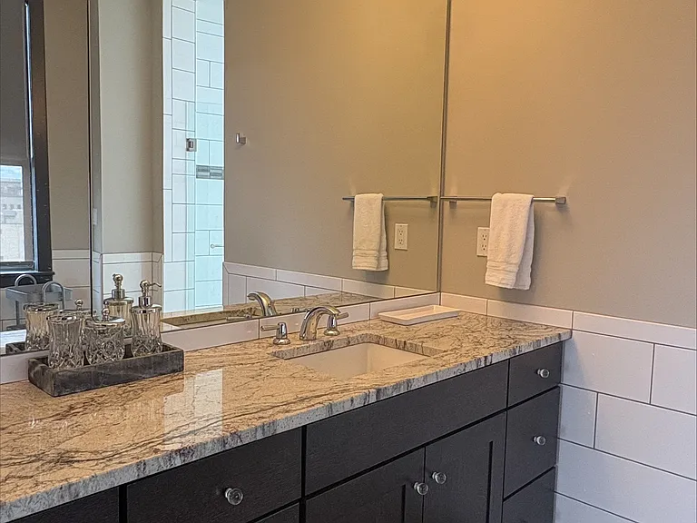 Master bathroom with double sink.