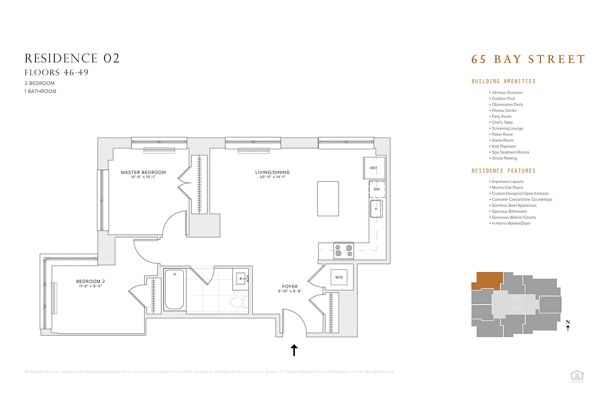 Floor plan 2 BR 1 BA Res 02 & 08: FL 46 - 49