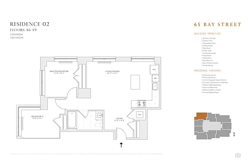 Floor plan 2 BR 1 BA Res 02 & 08: FL 46 - 49