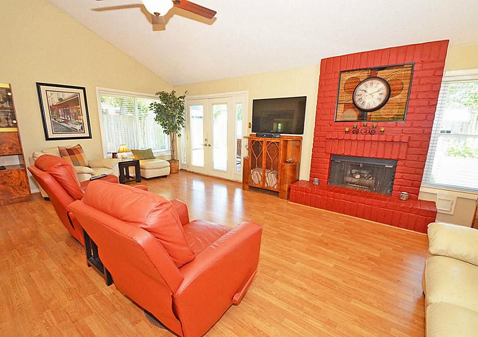 Fireplace with large mantel in the living room!