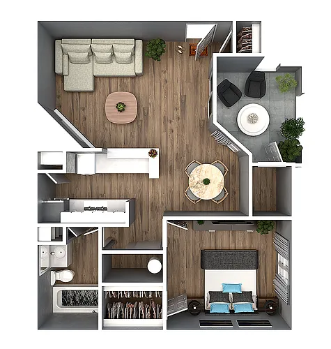 Floor plan 1 Bedroom 1 Bath B