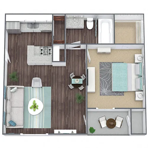Floor plan A1: 1 Bed 1 Bath