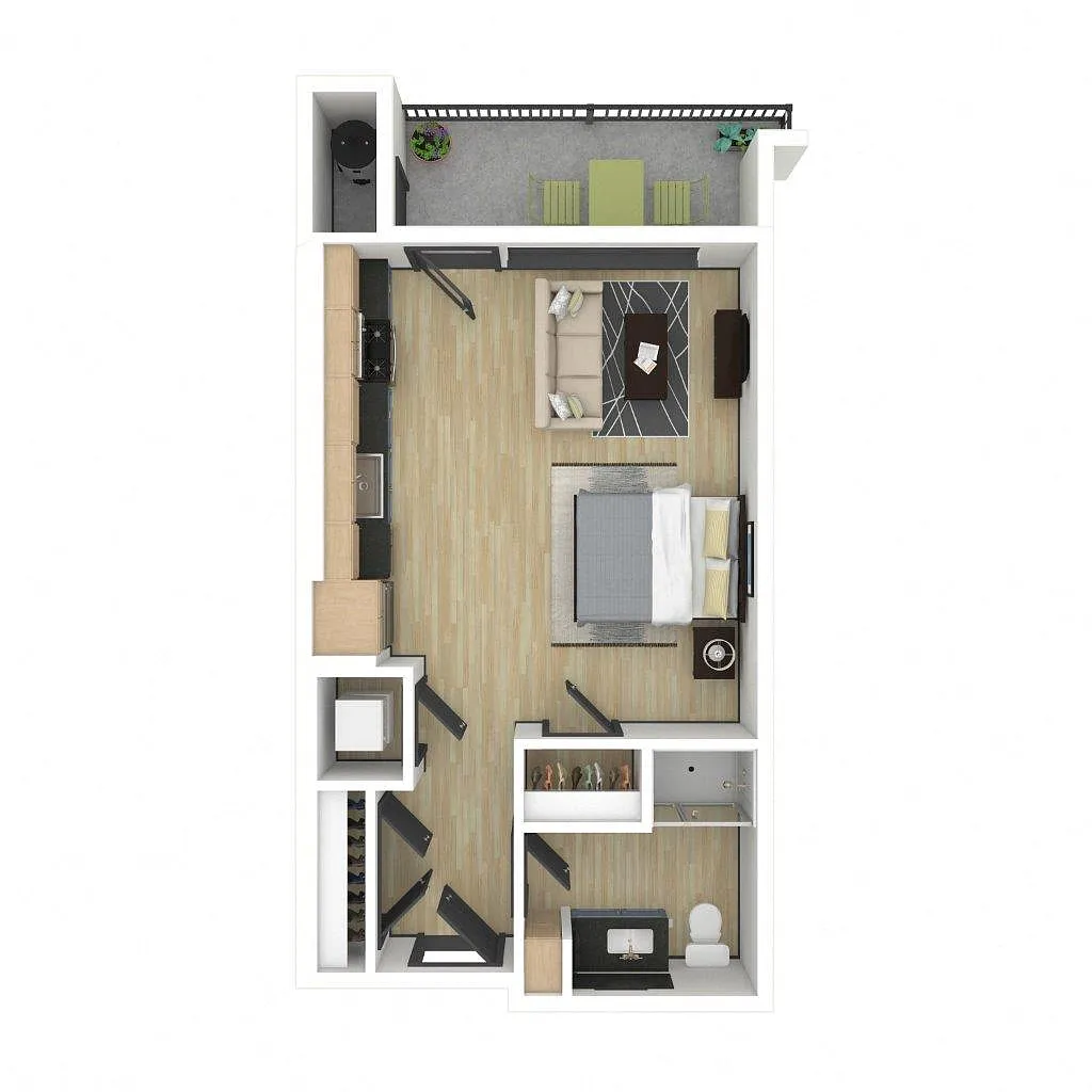 Floor plan S1: 0 Bed 1 Bath