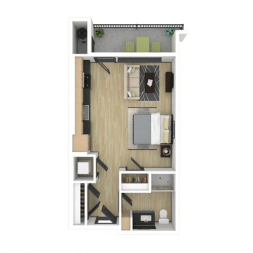 Floor plan S1: 0 Bed 1 Bath