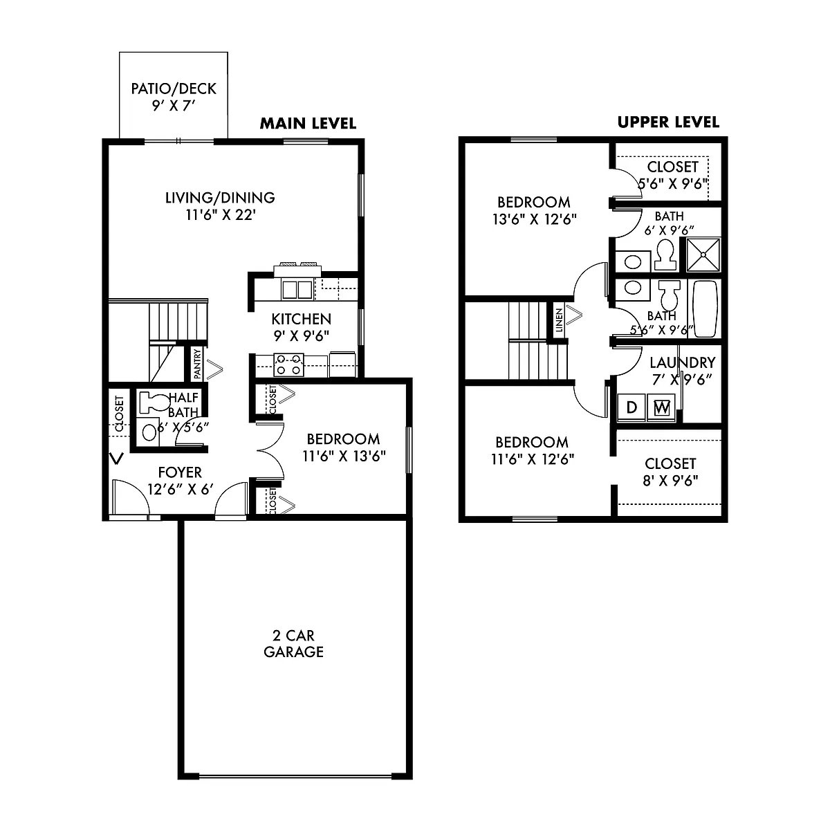 Floor plan B - 3 Bed/2 Level - 2 Car