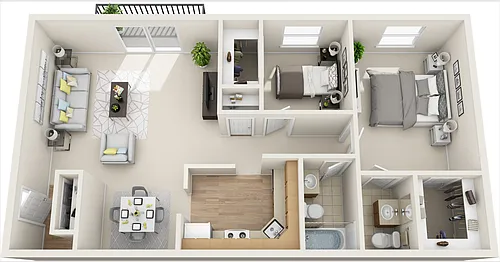 Floor plan 2 bedroom with balcony