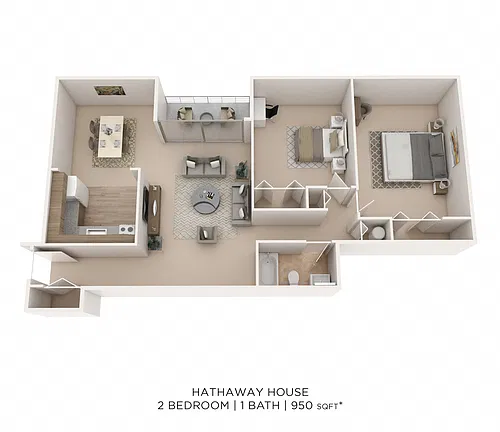 Floor plan Two Bedroom - 950 sqft