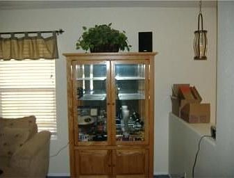 Den with cabinet