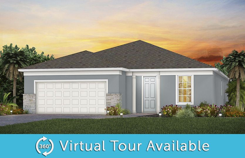 The Mainstay, a one-story single family home with a 2 car garage, shown as home exterior FM1
