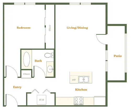 Floor plan 1 Bedroom 1 Bath (M)