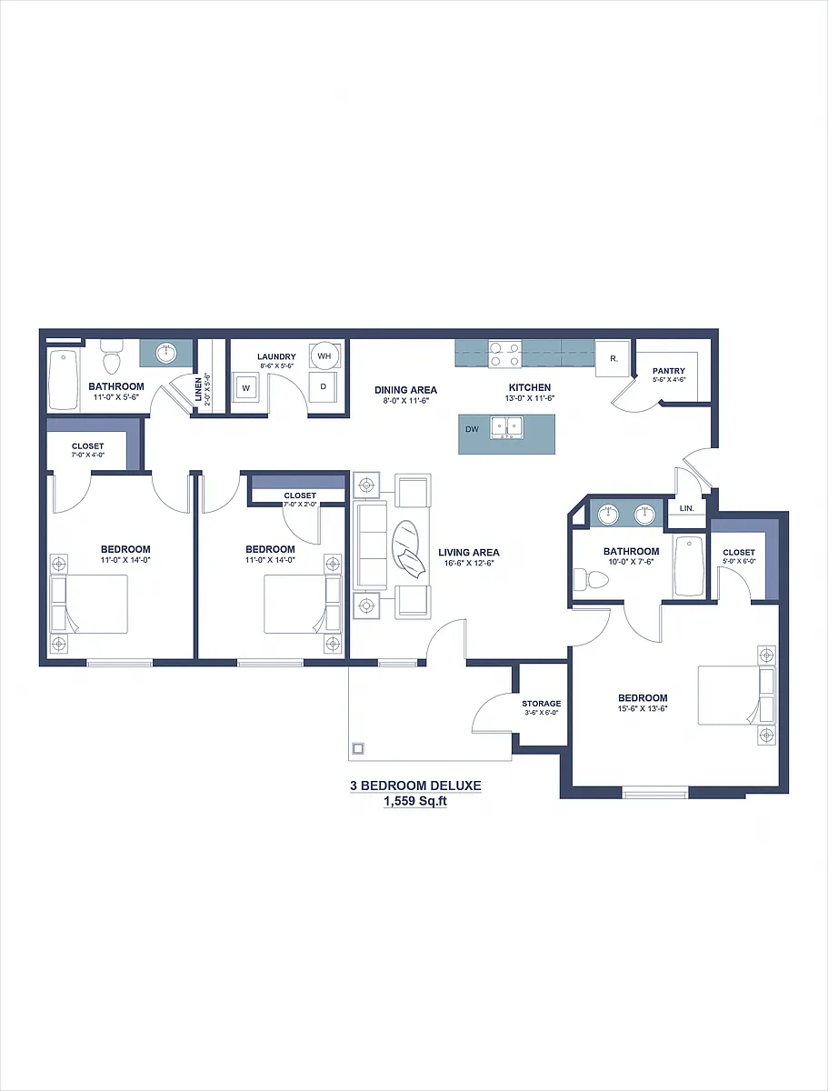 Floor plan Three Bedroom, Two Bathroom II