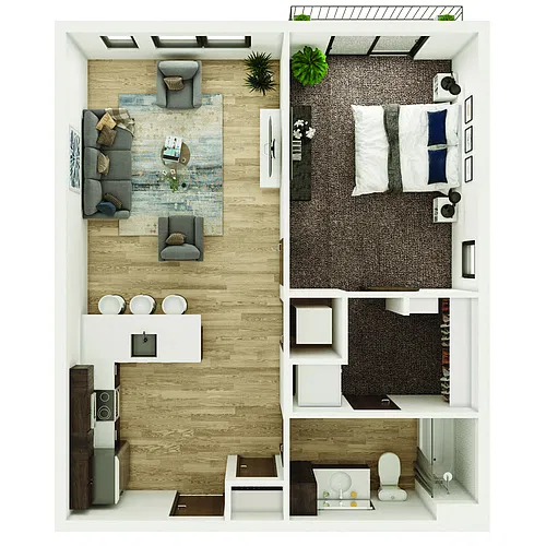 Floor plan 1 Bedroom, 1 Bathroom - 680 SF A