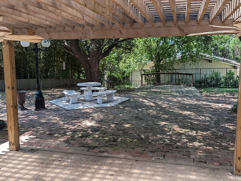 Back Pergola with ceiling Fans, Outdoor Dining, Deck, Fenced Backyard