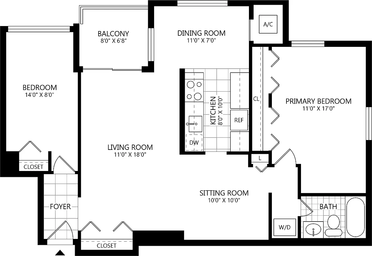 Floor plan 2 bed/ 1 Bath-A1D