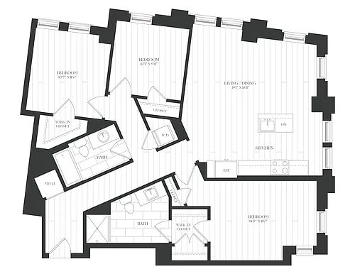 Floor plan 3 Bed/2 Bath-3JR-1-The Claude