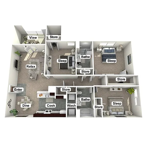 Floor plan 3 bedroom, 2 bath