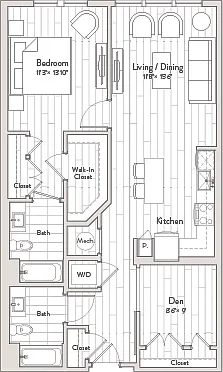 Floor plan 1 Bed/2 Bath Den-B1