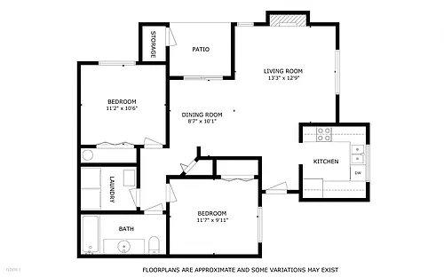 Floor plan 2 Bed 1 Bath