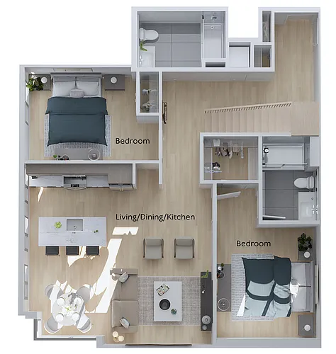 Floor plan Two Bedroom + Mezzanine + Balc
