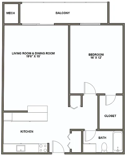Floor plan 1 Bedroom 1 Bath