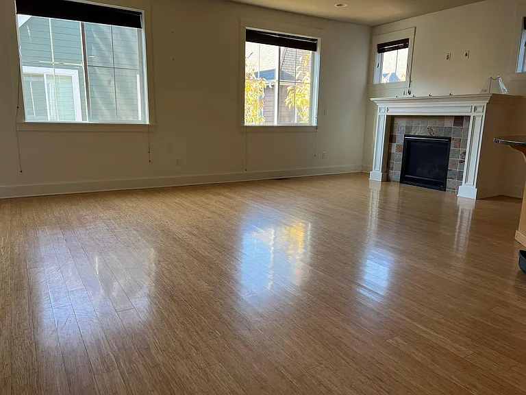 different view of family room with fireplace