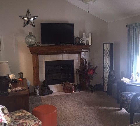 Family room with fireplace