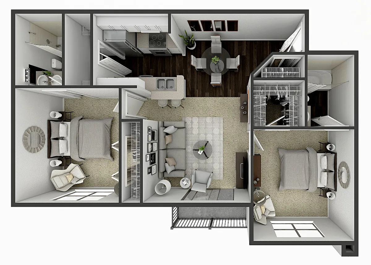 Floor plan 2 Bedroom 2 Masters