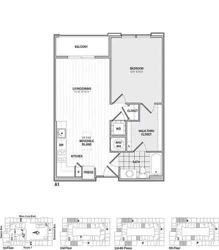 Floor plan 1Bed/1Bath-A1