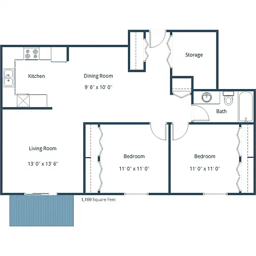 Floor plan Two Bedroom 21B