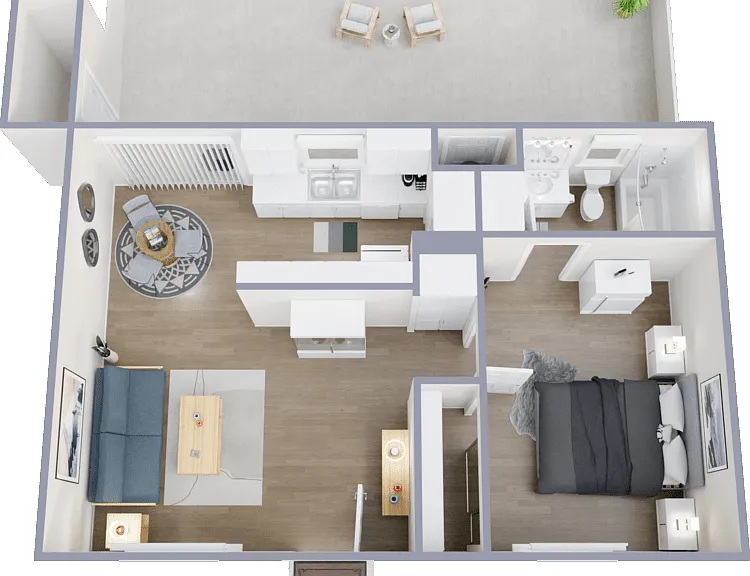 1 Bedroom 1 Bath Floorplan Diagram