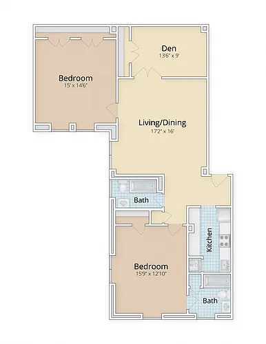 Floor plan Two Bedroom and Den