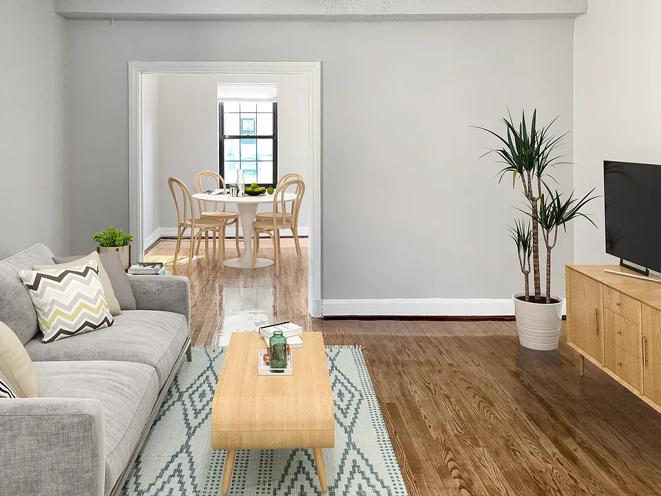 Living room and dining room (virtually staged)
